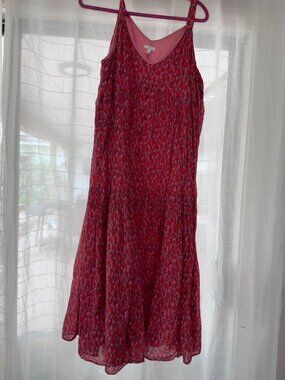 Joie 100% Cotton Red Printed Midi Dress Sleeveless Tiered Size Large